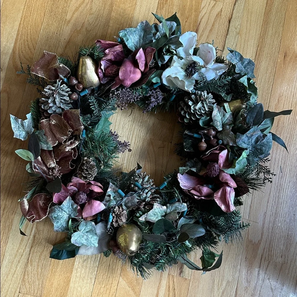 Handcrafted Gold and Mauve Pink Holiday Wreath